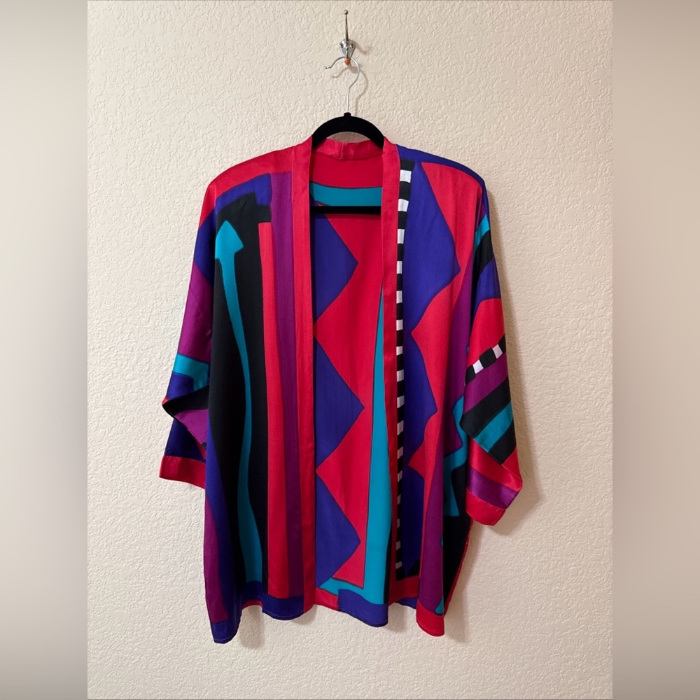 Peggotty Christensen OS‎ Hand Painted SILK Cardigan Jacket OOAK ARTIST Colorfull